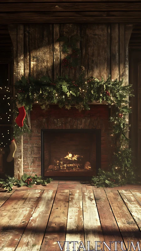Cozy holiday fireplace glows warmly with rustic festive charm