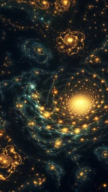 Fractal star galaxies spiral through luminous cosmic void.