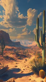 Sunlit canyon cacti stand guard beneath sculpted desert skies
