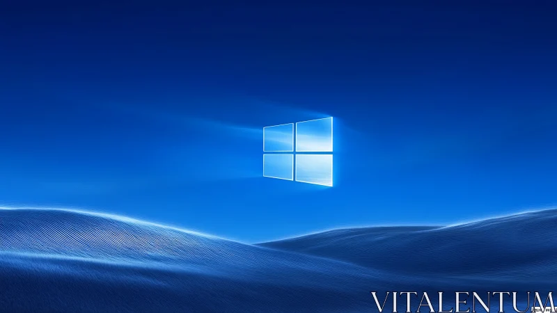 Cool blue horizon glows around a bright floating window logo