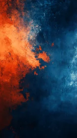 Crimson and cobalt collide across textured abstract field.