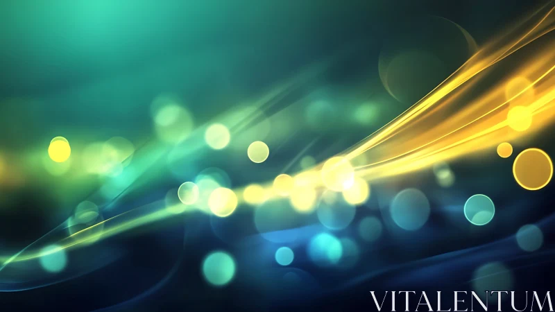 Neon light trails cross soft bokeh orbs over teal gradient