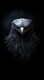 Midnight raptor gaze carved from storm-dark feathered shadow.