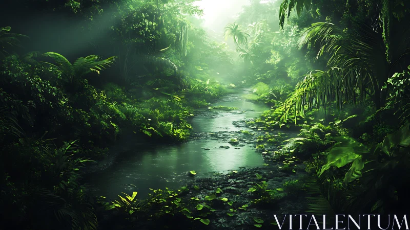 Emerald Jungle Stream Bathed in Light.