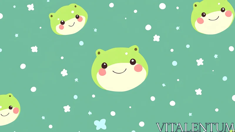 Cute frog face pattern on teal background wallpaper.