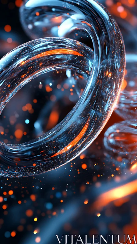 Glass energy torus twists through luminous orange particles