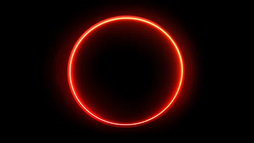 Luminous red neon ring glows sharply against deep black void