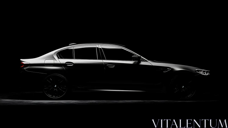 Low-key studio side profile of black executive sport sedan