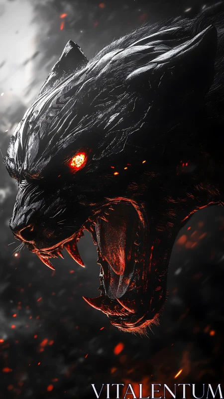 Rendered demonic feline head emits light from eyes and mouth