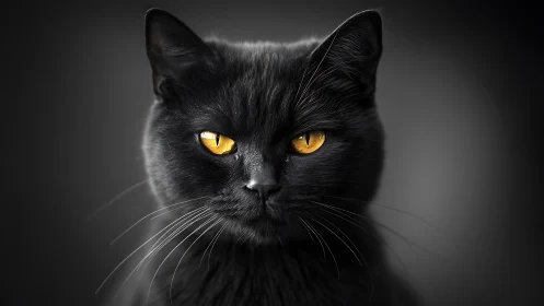 Mesmerizing Black Cat with Striking Golden Eyes.