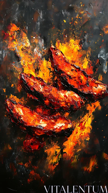 Gestural Abstract Composition with Explosive Orange and Red Flame Elements