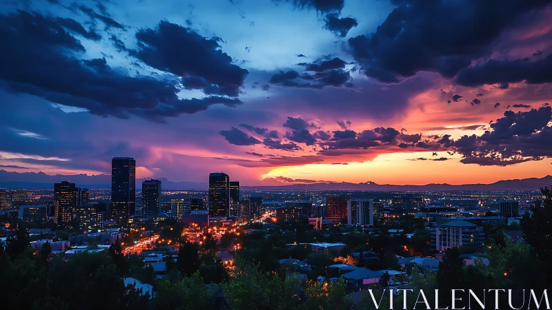 Photorealistic dusk skyline with luminous gradient cloudfield.
