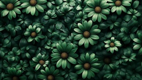 Dense cluster of green daisies with golden centers fills entire frame