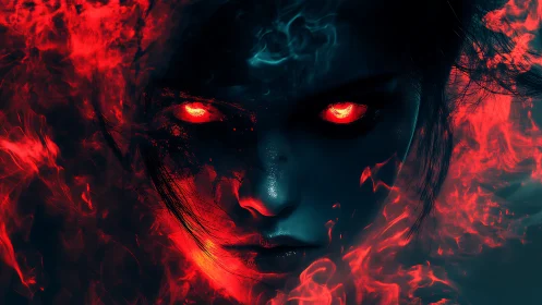 Ember-eyed sorceress breathes cold fire into the dark