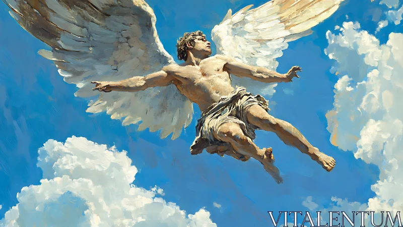 Sunlit winged dreamer drifting across a bright blue sky.