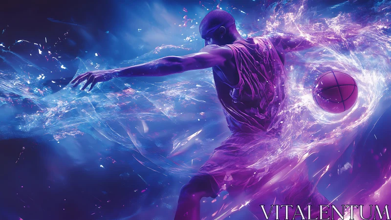 Kinetic spectral basketball sprint in charged luminous vortex.