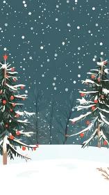 Snow-dusted firs cradle a quiet winter wonderland night.