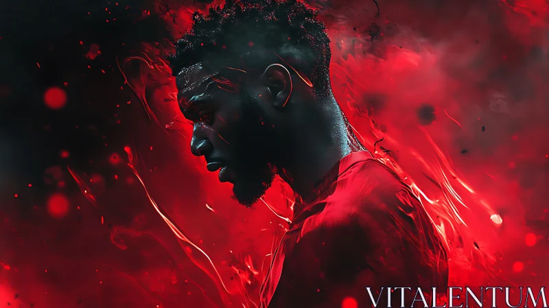 Male side profile in intense red digital abstraction.