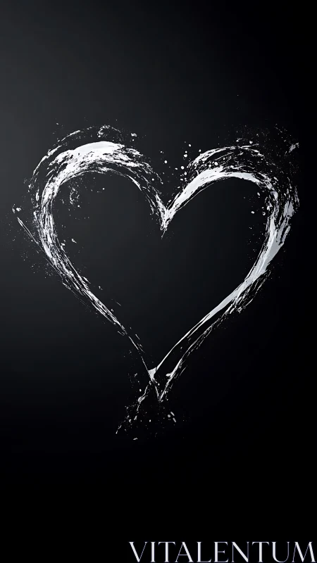 Hand-Drawn Heart in White Against Deep Black.