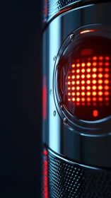 Cylindrical metal device with red LED matrix and polished housing