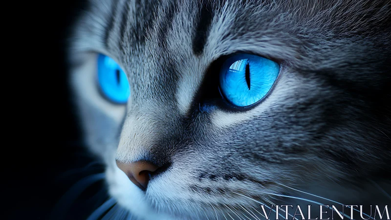Luminous Blue-Eyed Cat in Dramatic Darkness