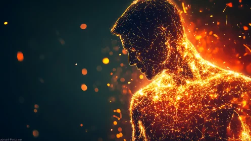 Luminous figure glowing with sparks of digital starlight.