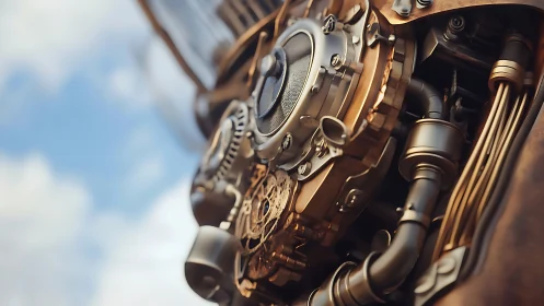 Mechanical assembly presents detailed steampunk-style engine