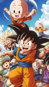 Multiple anime characters move forward in a dynamic group scene