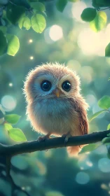 Backlit juvenile owl rendered with soft bokeh and volumetric light