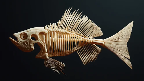 Detailed 3D render of a complete fish bone skeleton model.