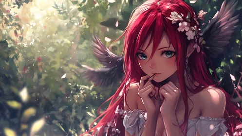 Garden-winged red muse caught in a hush of sunlight.