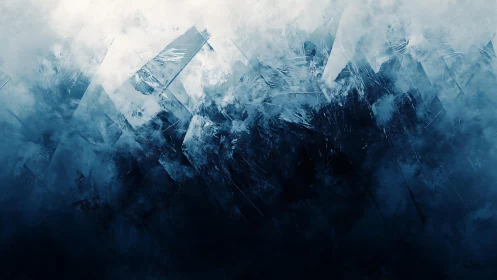 Abstract icy shards digital art in cool blue and white tones.