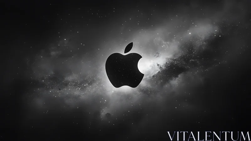 Monochrome apple-shaped silhouette aligned with galactic band