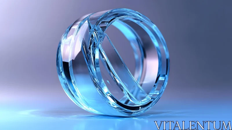 Abstract Glass Sphere with Geometric Design in Blue Tones.