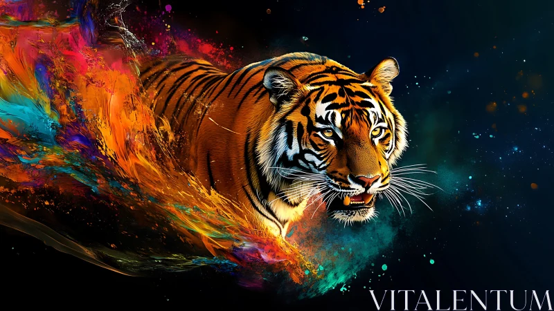 Dynamic Neon Tiger Burst in High-Contrast Digital Painting.