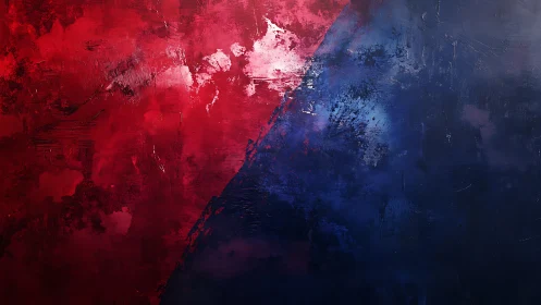 Diagonal red blue abstract field with textured impasto contrast.
