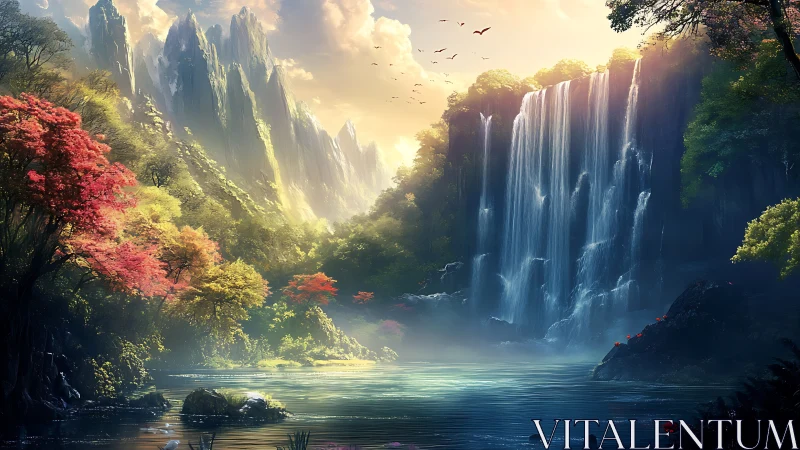 Cascading dreamwater carves light through a hidden valley