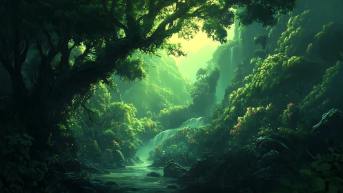 Luminescent Gorge: Where Verdant Dreams Flow.