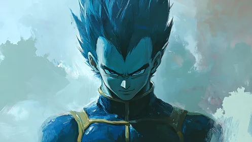 Blue-armored anime warrior portrait in painterly profile