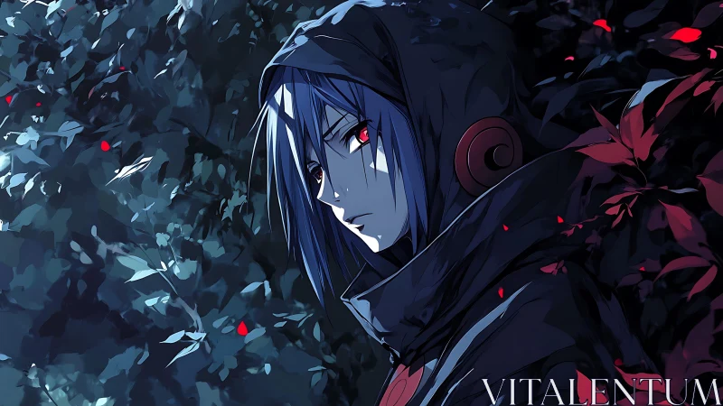 Shadowed wanderer pauses in a glowing, moonlit thicket