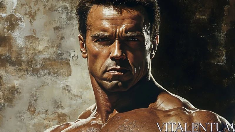 Intense muscular male portrait in dramatic lighting.