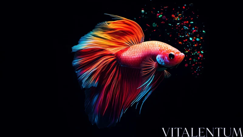Macro study of vibrant betta splendens in high contrast black