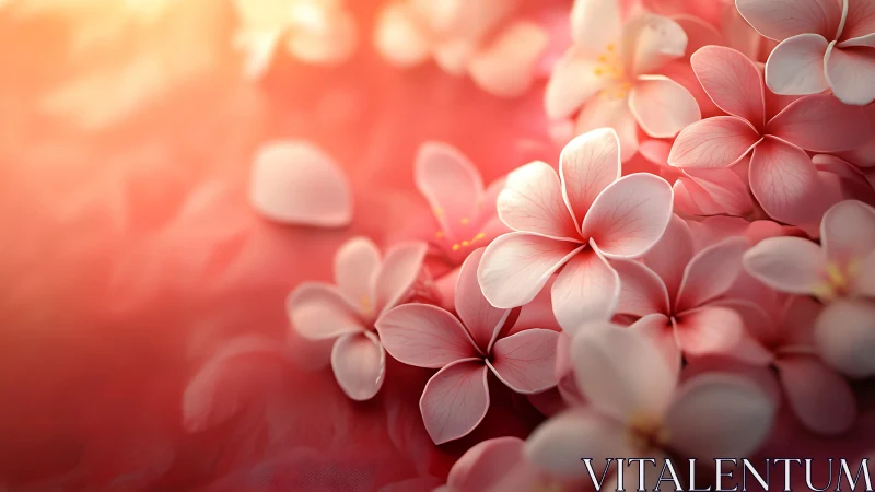 Soft Pink Plumeria Flowers in Luminous Coral Gradient