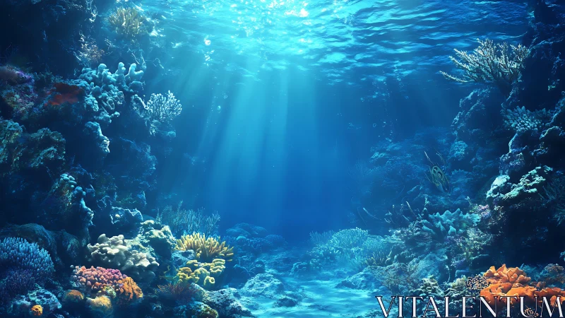 Sunlit coral kingdom where quiet blue currents dream.