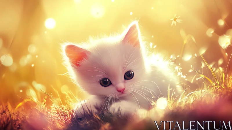 Luminous Whisker Wonder: Angelic Kitten Emerges from Golden Dreams.