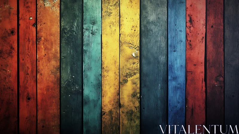 Weathered vertical wood planks display strong color bands