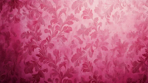 Pink damask floral wallpaper pattern with textured leaves.