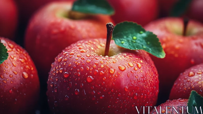 Close-up of fresh red apples covered in water droplets.