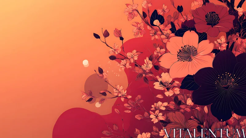 Digital illustration composition with layered floral elements against warm gradient