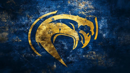 Gold eagle crest over distressed indigo textured field.